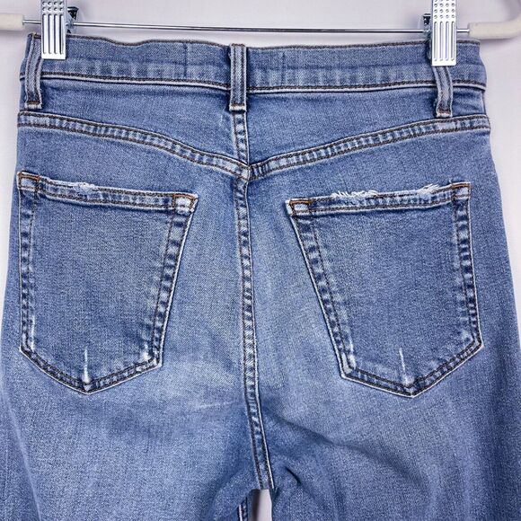 Reformation Jeans Size 27 Blue Denim High & Skinny Rhine Wash Distressed Biker - Picture 9 of 16
